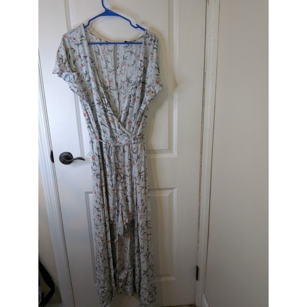 American Eagle Outfitters Floral High-Low Maxi Dress Blue XL Long Boho Wrap